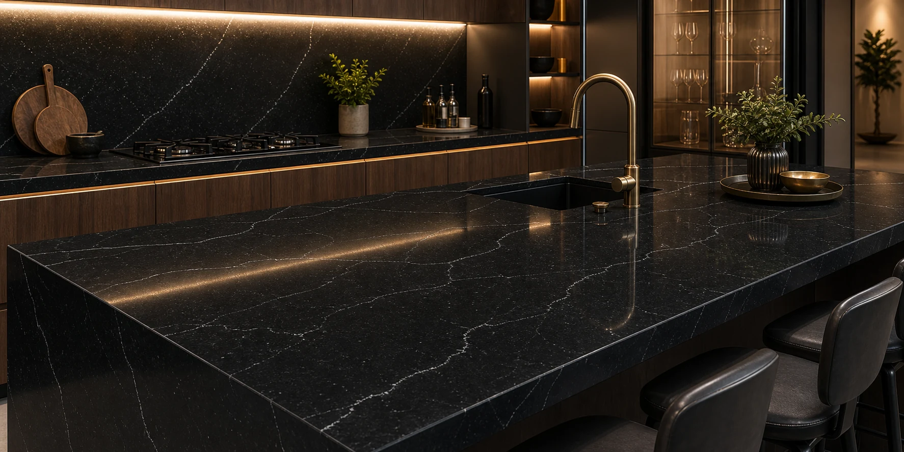 Black Quartz Countertops in Hyderabad - Make a Statement in Your Kitchen reference image