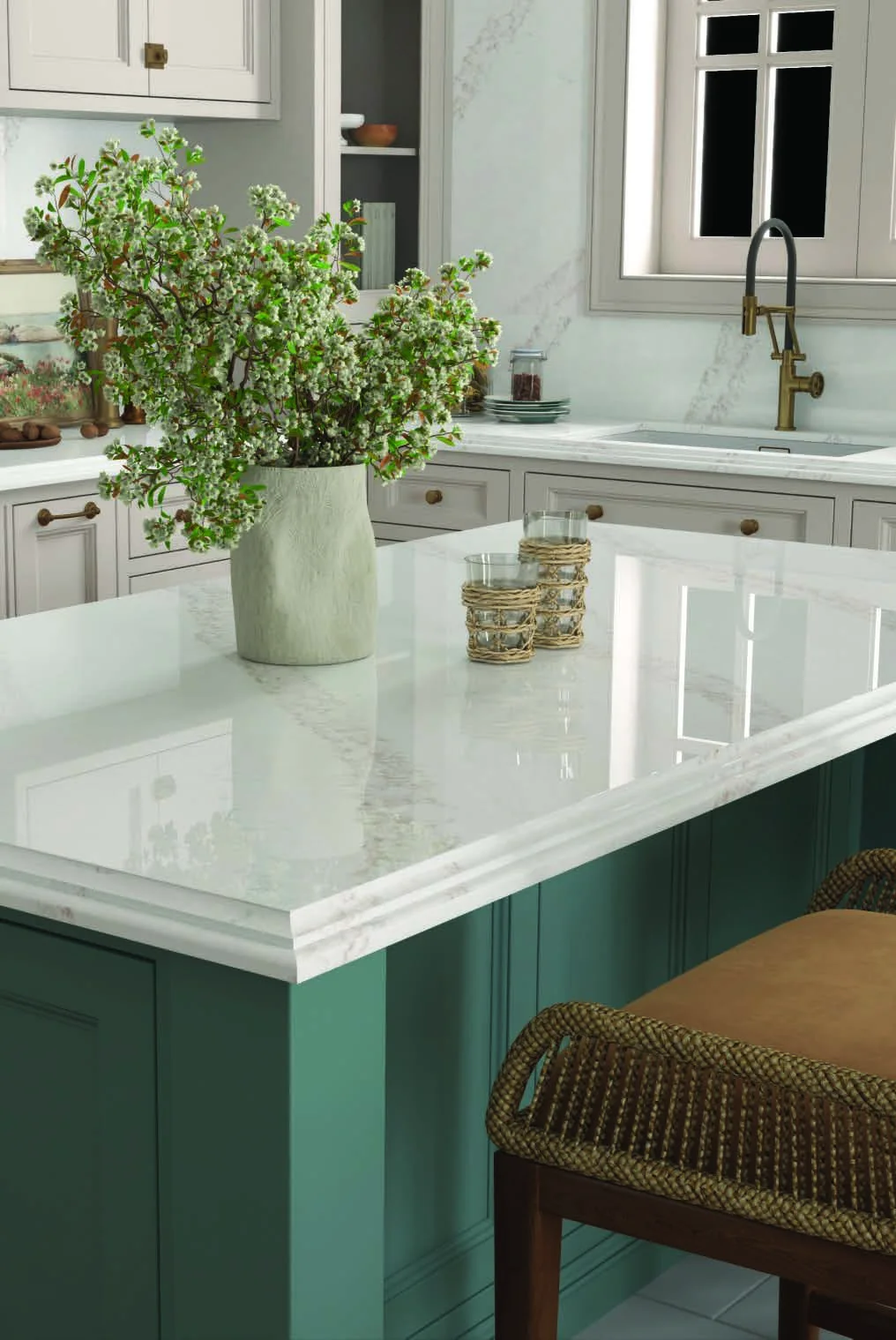 Dark statement quartz countertop styling reference