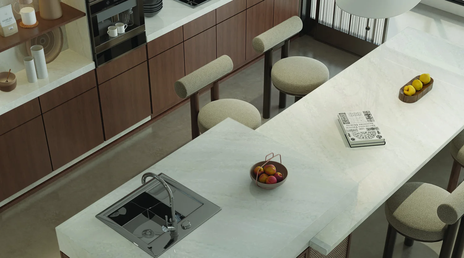 Deep neutral quartz surface reference for modern interiors