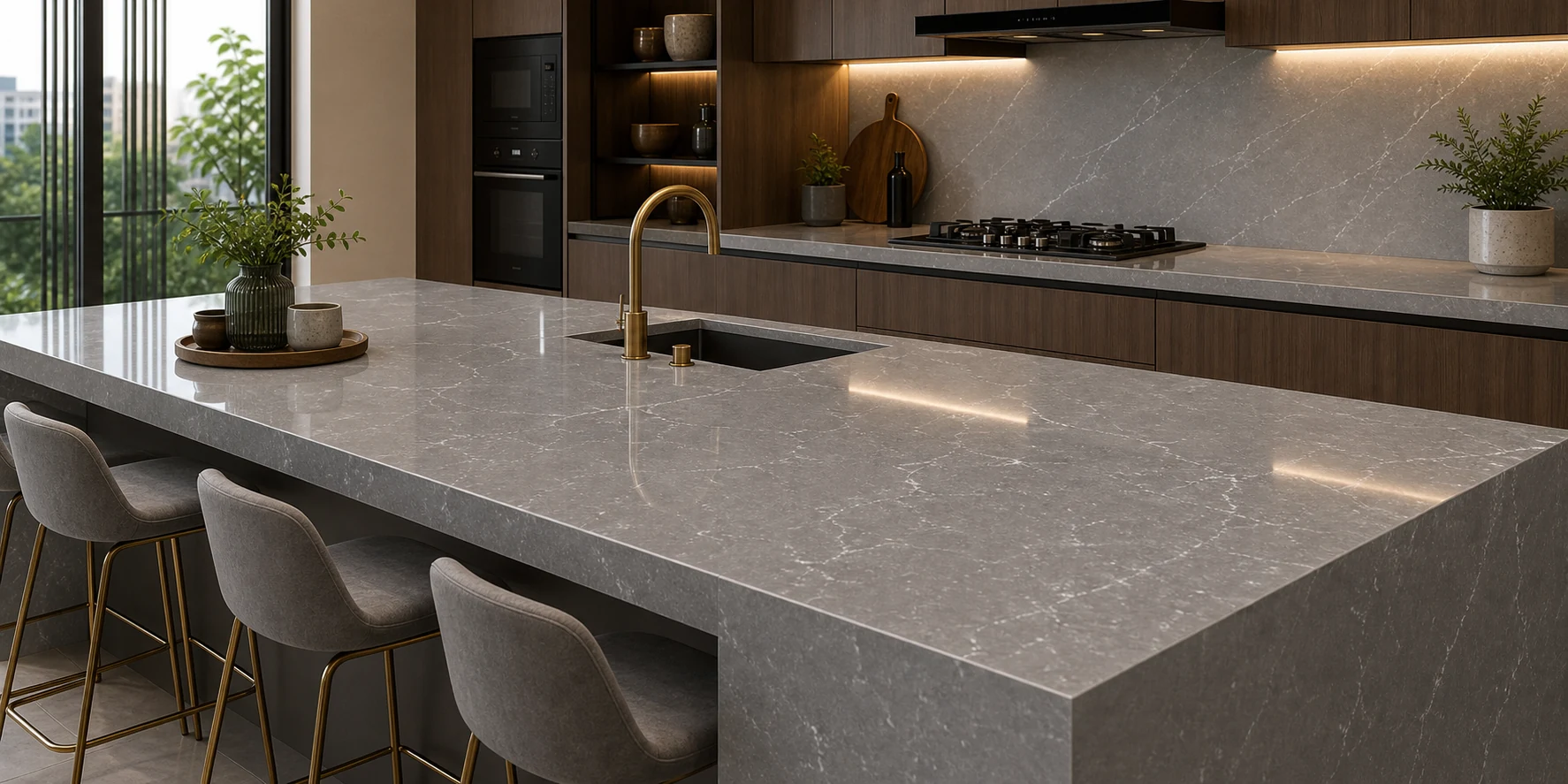 Grey Quartz Countertops in Hyderabad - Sleek Surfaces for Modern Homes reference image